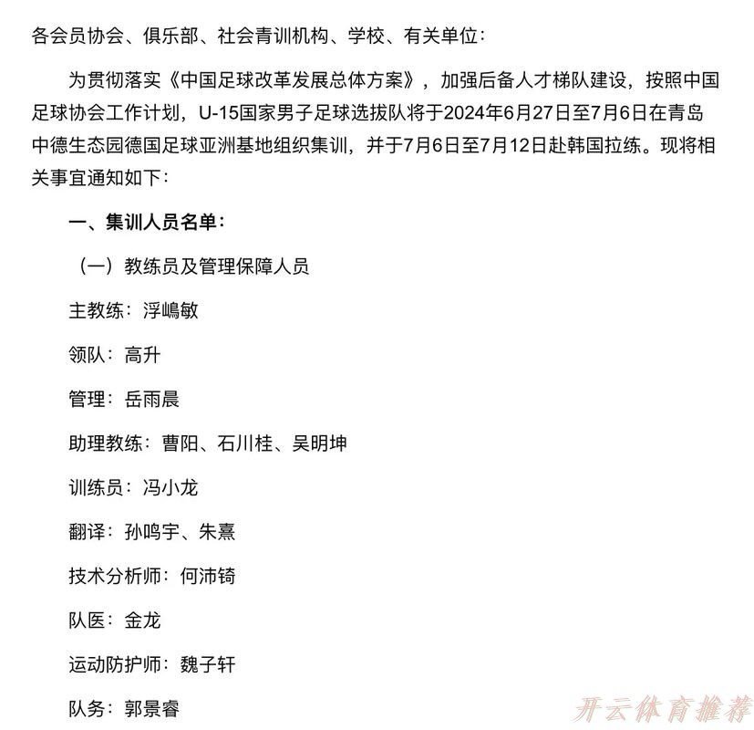 开云：精英青少年球员数据追踪报告出炉，中国足协后备人才数据库不断完善